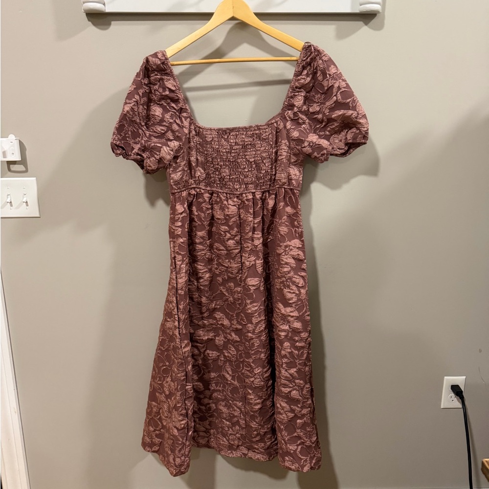 Rose & Remington Size L Mauve Floral Textured Midi Dress - Picture 4 of 8